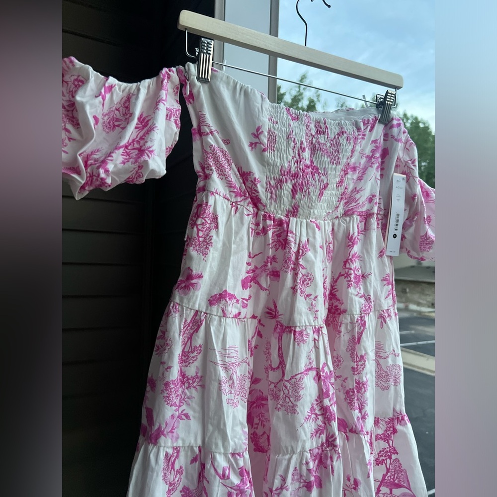 🆕 🌸 AQUA Pink Toile Off-Shoulder Cotton Mini Dress Bloomingdale’s Exclusive S - Picture 5 of 13